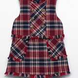 Red Plaid Pinafore Dress with Mock Neck