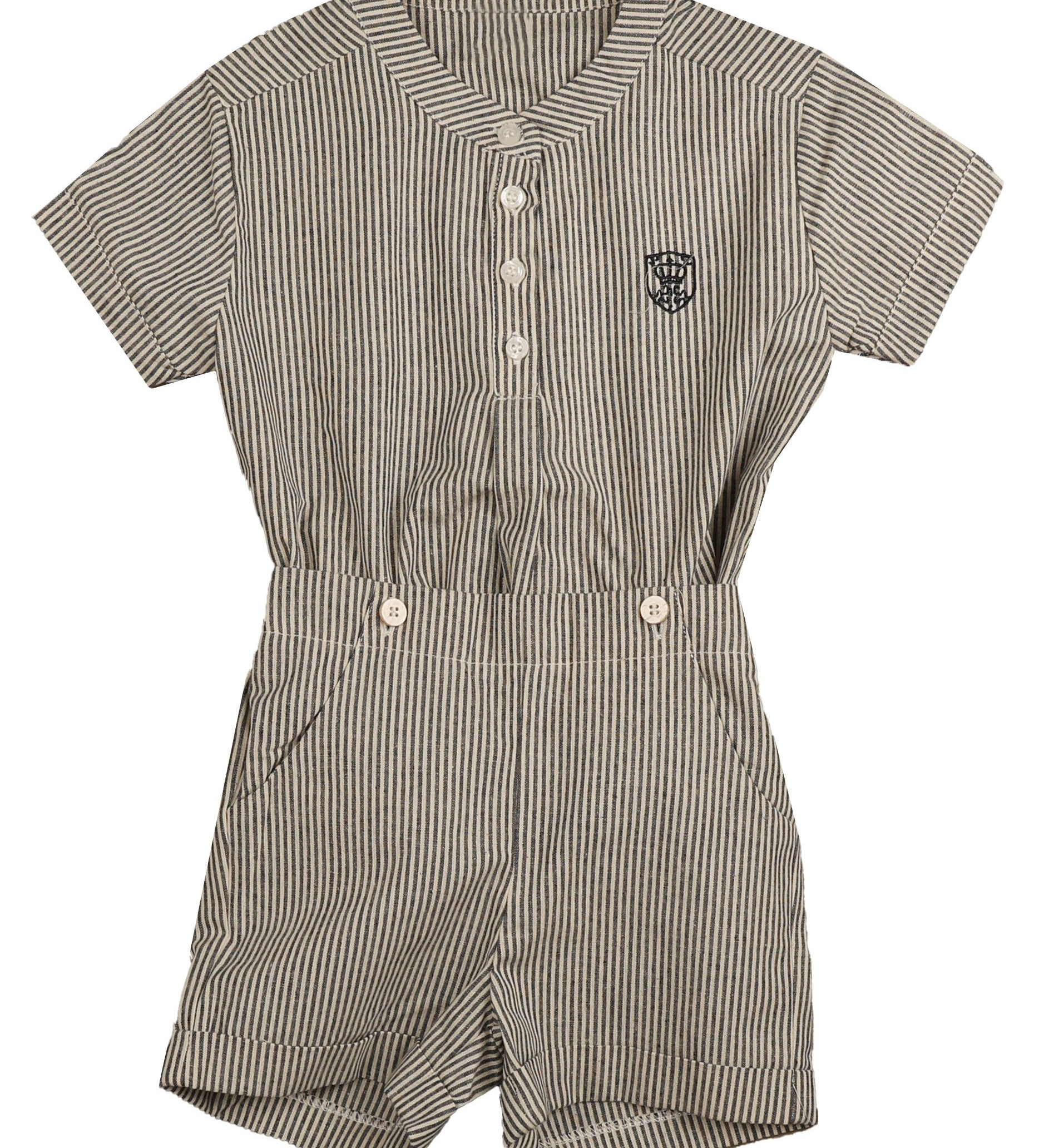 Mandarin Collar Half Buttoned Striped Shirt and Short Set