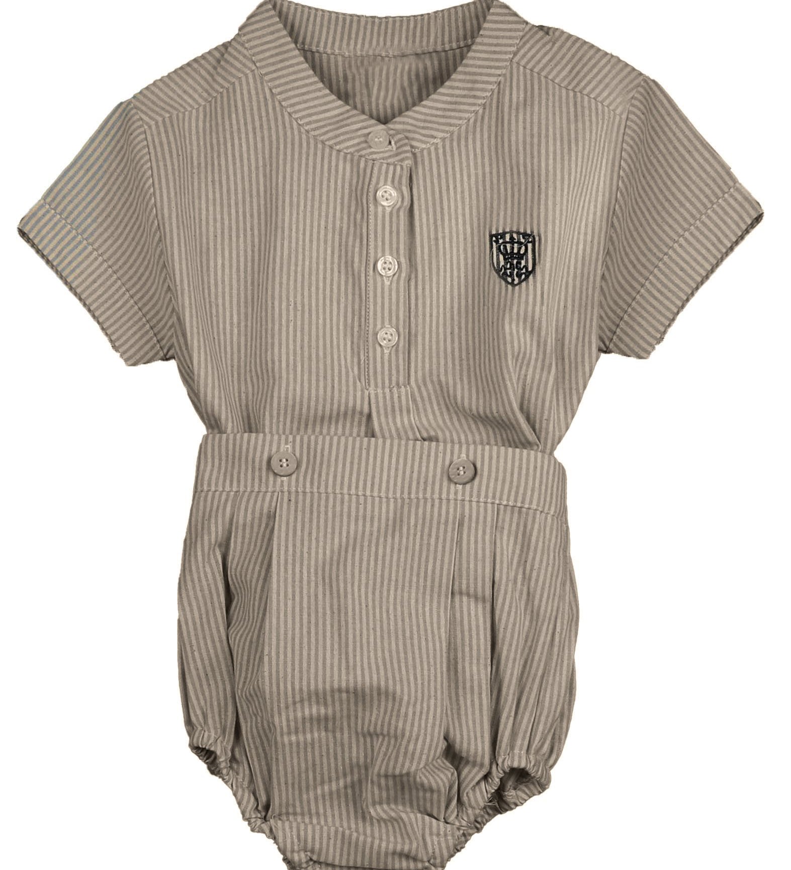 Mandarin Collar Half Buttoned Striped Shirt and Bloomer Set