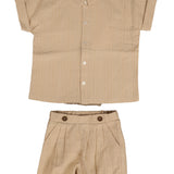 Boxy Collared Shirt with Horizontal Cut and Shorts Set