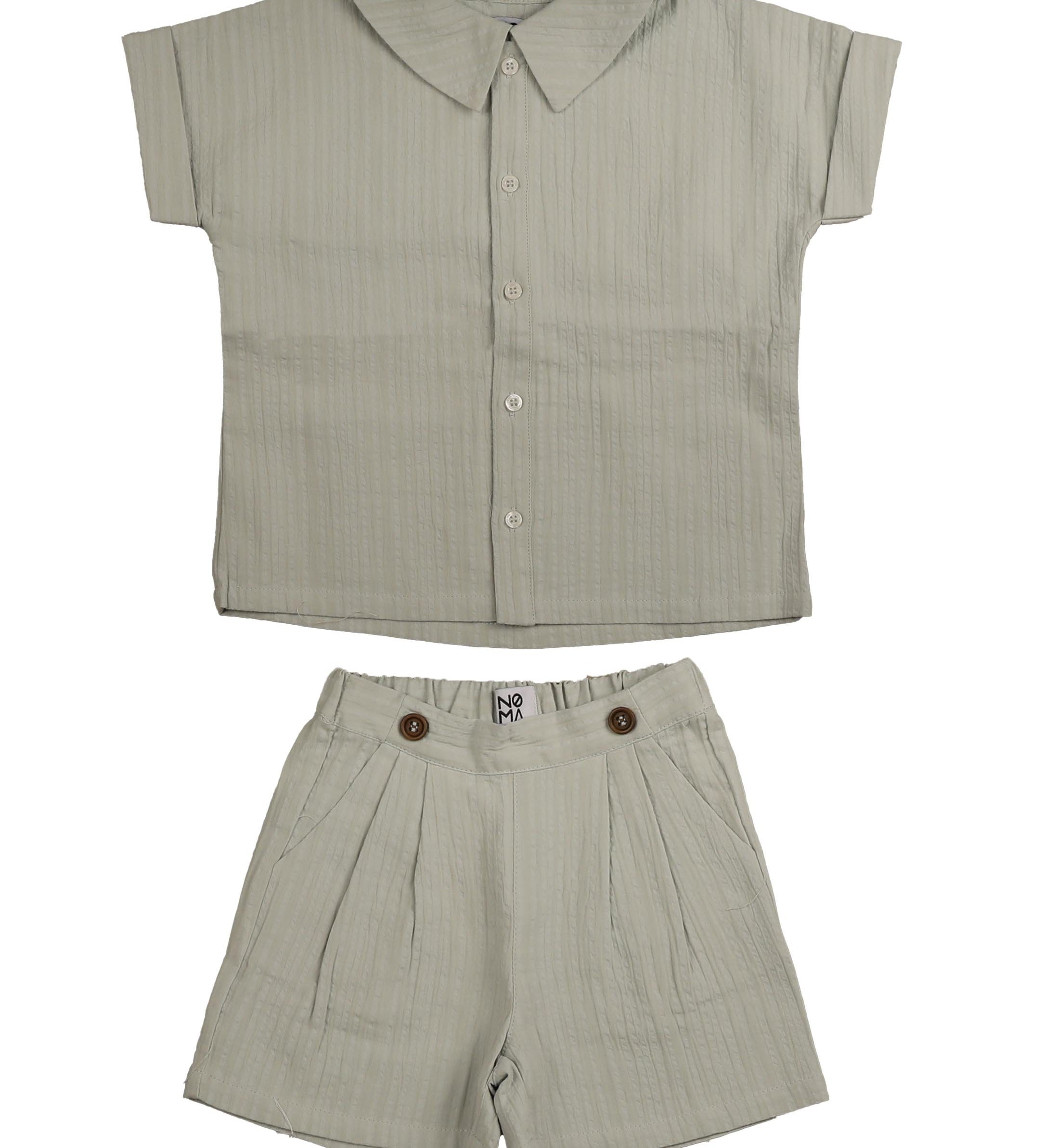 Boxy Collared Shirt with Horizontal Cut and Shorts Set