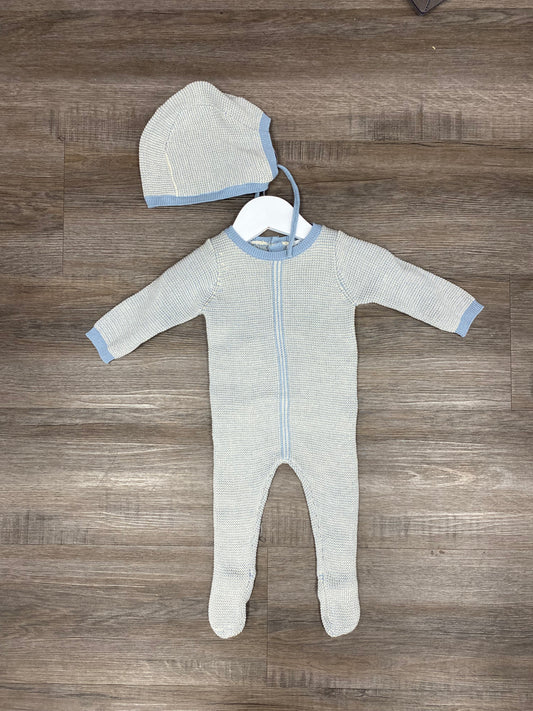 Knit Romper with Bonnet almond/blue