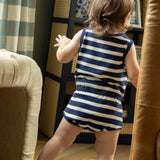 Blue Terry Striped Romper