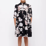 CHRISTINA ROHDE BLACK FLORAL TIERED DRESS