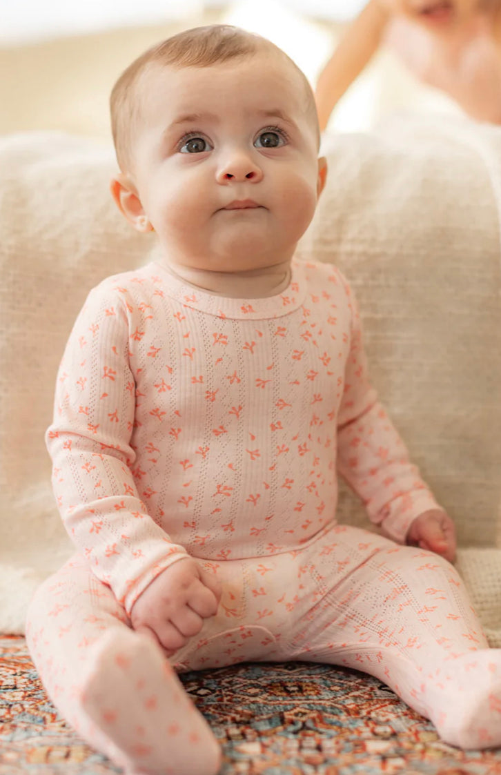 Pointelle Leaves Print Onesie