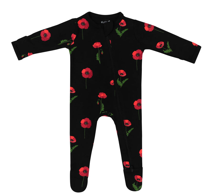 Kyte Zippered Footie in Midnight Poppies