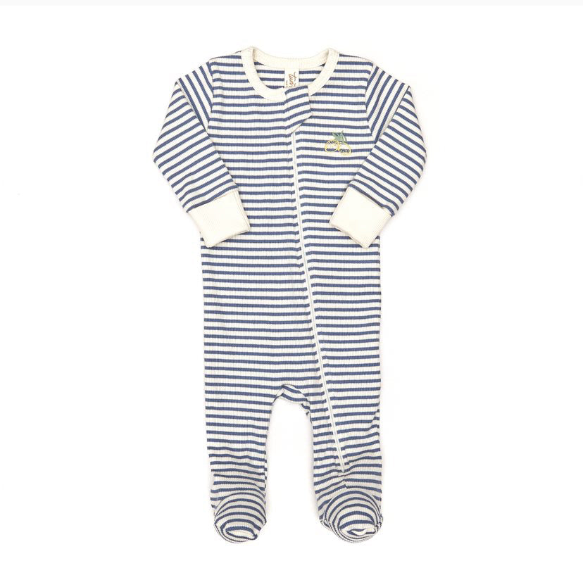 Boys Blue Stripe Zipper Footie