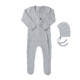 Blue Pointelle Stripe Knit Romper and Bonnet Set