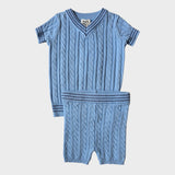 Cabled Triple Line Trim V-Neck and Shorts Set