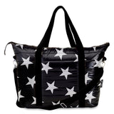 Star-Time Print Black Puffer Tote