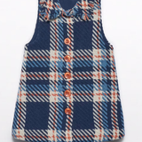 Button Plaid Pinafore Dress with Mock Neck