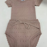 Girls Knit Pointelle Romper and Bloomer Set