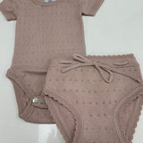 Girls Knit Pointelle Romper and Bloomer Set