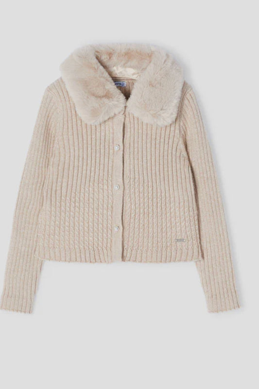 Faux Fur Collar Cardigan