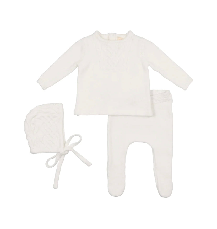 Pure White Cable Knit Bris Set