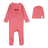 Big Graphic Heart Footie - Bright Pink