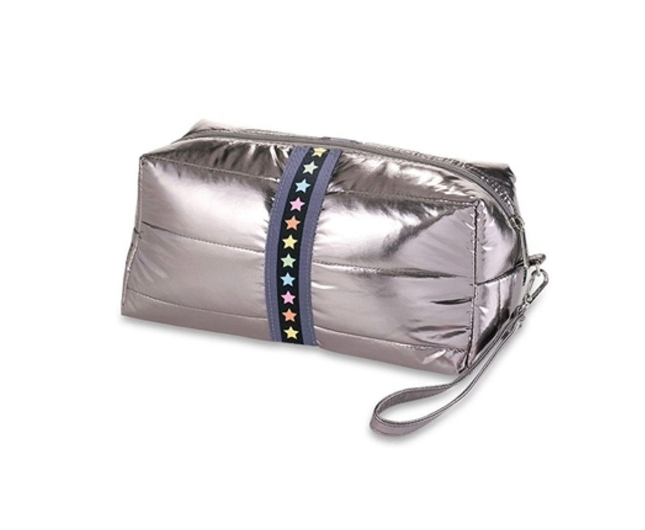 Multi Star Straps Gunmetal Puffer Cosmetic Bag